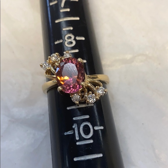 Pink Tourmaline 14K Solid Diamonds Ring - Picture 3 of 7